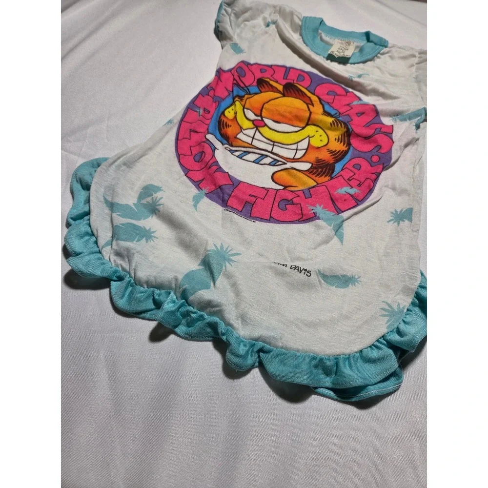 Vintage Bates-Jama Garfield World Class Pillow Fighter Nightgown Kids Size 4 80s